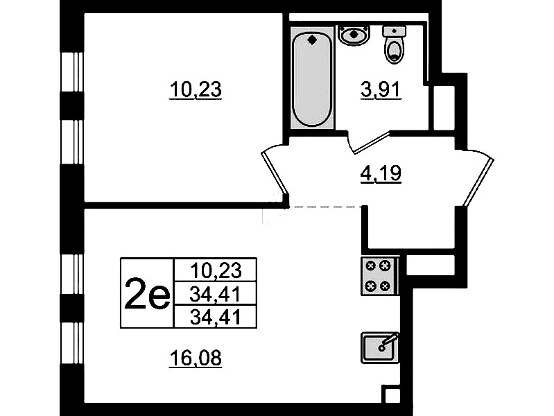 1-комнатная квартира 34.41 м², 5/12 эт., ЖК «Новые Лаврики»
